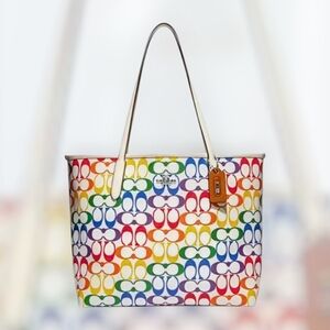 NEW Coach City Tote Bag with Rainbow Signature Canvas